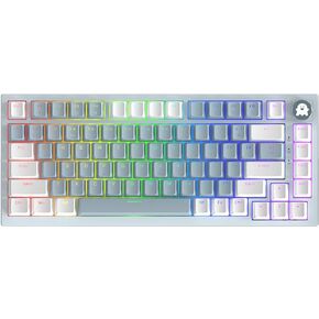 لوحة مفاتيح ميكانيكية للألعاب بنسبة 75% مع مقبض مستوى الصوت RGB قوس قزح LED بإضاءة خلفية مثبتة على TKL 82 مفتاح NKRO قابل للتبديل باللون الأزرق مع كابل USB-C سلكي قابل للفصل لنظام Win/Mac، أزرق/أبيض in Kuwait