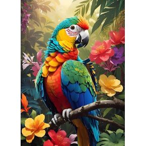 HEIBAGO Animal Diamond Painting Kits for Adults, 5D DIY Full Drill Round Parrot Diamond Art Kits with Colorful Diamond Painting, Diamond Dots Perfect for Home Wall Decor 12x16inch