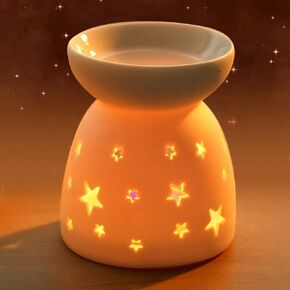 Ceramic Tealight Candle Holder Oil Burner, Essential Oil Burner Candle Aroma Diffuser, Decoration for Parlor Bedroom (Star)