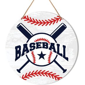 Baseball Signs Wall Decor, Baseball Hanging Sign Decor Sport Wall Decorations Sign for Front Door, Home, Boys Room, Gift for Men Boy Baseball Player Lover Fans