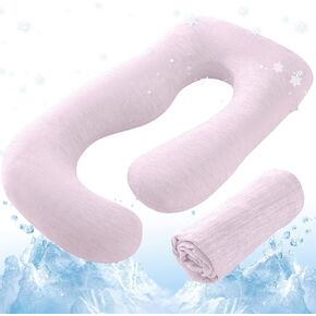 Sasttie Cooling Pregnancy Pillow Cover, 57-inch U Shaped Pregnancy Pillow Case, Cooling Maternity Pillow Cover Fits 55 to 57 Inch Pregnant Pillow, Blush