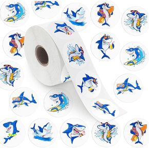 Leinuosen 1000pcs Shark Stickers, Waterproof Paper, 8 Designs, Ocean Themed, Cartoon, Round, 1.5 Inch, for Boys Girls, Laptop, Computer, Luggage, Party Favors