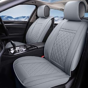 INCH EMPIRE 2 Front Car Seat Cover Waterproof Synthetic Leather Car Seat Cushion Universal Fit for BMW Buick Chevrolet Dodge Ford Honda Hyundai Infiniti Jeep-Easy Install (2 Front Black Grid Trim)