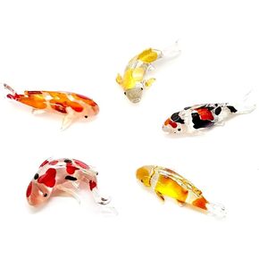 Set 5 Handmade Carp Fish Koi Fish Family Figures Blown Glass Art, Miniature Aquatic Animals, Collectible Figurines Gift Ideas, Tiny Ornament Cool Stuff Decor No.1
