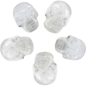 mookaitedecor 1 Inch Assorted Crystal Skull Sculpture Set of 5, Hand Carved Gemstone Statue Figurine Collectible Healing Reiki