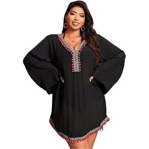 Verdusa Women's Plus Size Bell Sleeve V Neck Bikini Swimwear Cover Up Dress