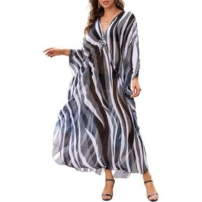 AILUNSNIKA Women Print Kaftan Casual Plus Size Caftan V-Neck Swimsuit Cover Up Ethnic Beach Dress for Summer