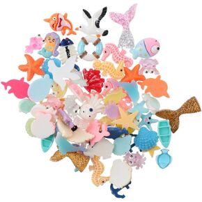 Uniquer 100Pcs Ocean Animals Flatback, Bottled Mixed Animal Series Resin Mini Ocean Mermaid, Starfish, Crab Flatback Embellishments for Scrapbooking DIY Crafts Home Decoration