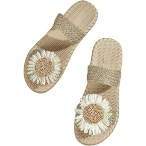 Floerns Women's Floral Boho Open Toe Straw Flat Sandal Summer Beach Sandal