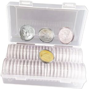 40.6mm Silver Dollar Coin Holder,Silver Eagles Coin Capsules for Collectors with Clear Plastic Storage Organizer Box for Coin Collection Supplies (60)