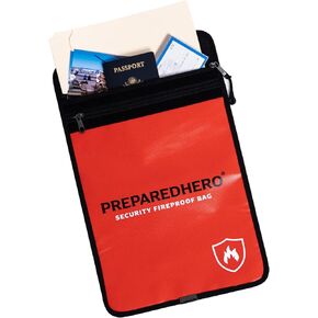 Prepared Hero Fireproof Bag - 2 Pack. Fire Resistant Large 11" by 15" Document Bag to Safely Store Valuables. 2000F Heat Resistance
