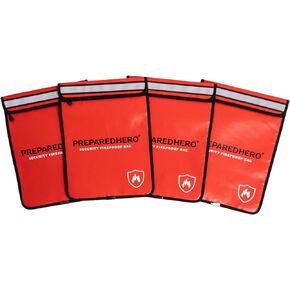 Prepared Hero Fireproof Bag - 2 Pack. Fire Resistant Large 11" by 15" Document Bag to Safely Store Valuables. 2000F Heat Resistance