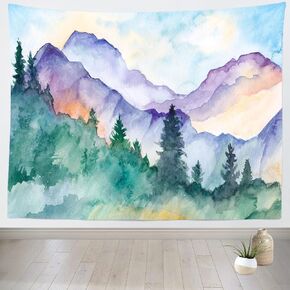 Loccor Watercolor Mountain Tapestry Wall Hanging 80''x60''Art Watercolor Mountain Forest Sketch Painting Wall Hangings Hand Drawn Watercolor Natural Scenery Tapestries for Bedroom