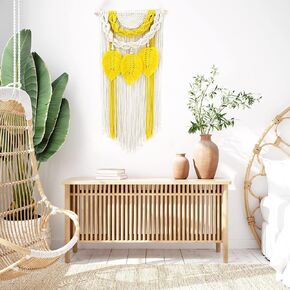 SCECALA Macrame Wall Hanging, Boho Woven Tapestry, Aesthetic Tassel Leaves Bohemian Chic Wall Decor for Bedroom Living Room Dorm Party Apartment Nursery 27x13 Inch - White