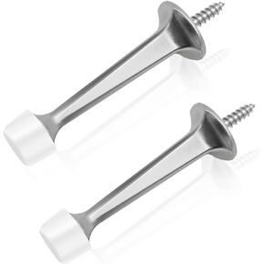 ZhouZhou 6 Pack Heavy Duty Door Stops for Protect Wall,3 Inch Modern Brushed Nickel Door Stoppers for Bottom of Door, Rigid Hotel Door Stopper Silver (Satin Nickel, 6 Pack)