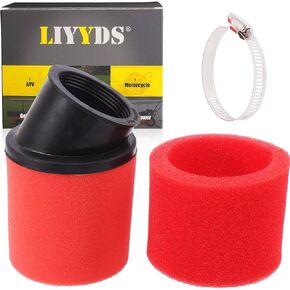 Universal 44mm 45mm 46mm Red Angled Double Foam Pod Performance Filter Cleaner 50cc 70cc 90cc 110cc 125cc Motorcycle ATV Quad Scooter Go Kart Moped Pit Dirt Racing Super Pocket Mini Bike