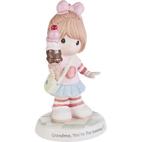 Precious Moments 193016 Grandma You're The Sweetest Girl with Ice Cream Cone Bisque Porcelain Figurine, One Size, Multicolor