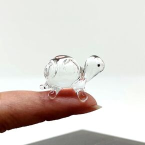 Sea Turtle Tiny Blown Glass Figurines Animals Art Collectible Handmade Gift Home Décor (Black White)