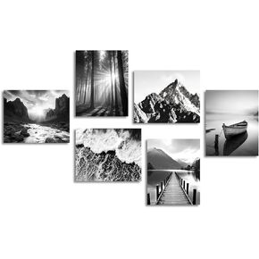 Dazzlewall Black and White Wall Decor Poster Modern Mountain Nature Landscapes Wall Poster for Bedroom Living Room Decor 8x10 in Unframed Set of 6