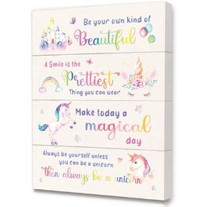 LISTNGBO Unicorn Rainbow Canvas Wall Art,Unicorn Wall Art for Girls Room,Be Your Own Kind Of Beautiful Canvas Prints for Girls Bedroom Nursery Classroom Wall Decor,Gifts for Unicorn Lovers Girls