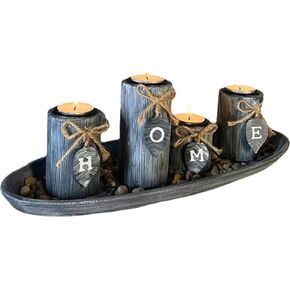 Wooden Candle Holders Centerpieces for Living Room Coffee Table Decorations,Farmhouse Table Decor Tealight Candles Holders with Rustic Tray,Candlesticks for Home Decoration Fireplace Kitchen