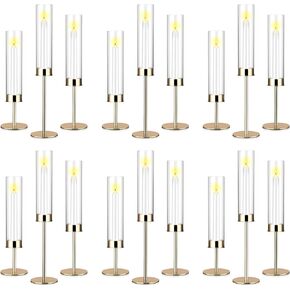 18 Pcs Hurricane Candle Holders Bulk Black Glass Candle Holders Tapered Candlesticks with Glass Chimney Metal Taper Candle Stick Holder for Outdoor Wedding Bridal Shower Table Decor