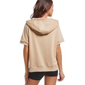 Womens Short Sleeve Sweatshirts Half Zip Summer Oversized Hoodies Fashion Pullover Casual Trendy Tops with Pockets