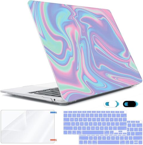Compatible with MacBook Air 13 inch Case 2022 2021 2020-2018 Release M1 A2337 A2179 A1932 with Touch ID, Hard Print Case + Keyboard Cover + Webcam Cover + Screen Protector, Trendy Patches in Saudi Arabia