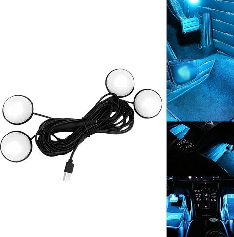 1 قطعة إضاءة محيطة LED للسيارة، واجهات USB واحدة إلى أربع واجهات USB خالية من الأسلاك، أضواء قدم تعمل بالصوت، ملحقات تزيين لتعديل الأجواء الرومانسية، لمعظم الموديلات (أزرق ثلجي) in Saudi Arabia