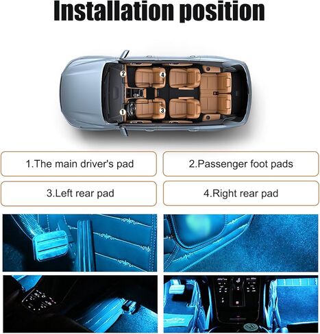 1 قطعة إضاءة محيطة LED للسيارة، واجهات USB واحدة إلى أربع واجهات USB خالية من الأسلاك، أضواء قدم تعمل بالصوت، ملحقات تزيين لتعديل الأجواء الرومانسية، لمعظم الموديلات (أزرق ثلجي) in Saudi Arabia