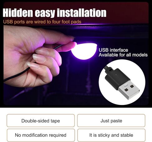1 قطعة إضاءة محيطة LED للسيارة، واجهات USB واحدة إلى أربع واجهات USB خالية من الأسلاك، أضواء قدم تعمل بالصوت، ملحقات تزيين لتعديل الأجواء الرومانسية، لمعظم الموديلات (أزرق ثلجي) in Saudi Arabia