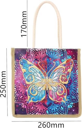 قوس قزح فراشة الماس اللوحة حمل حقيبة، 5D DIY حجر الراين عبر غرزة أكياس التسوق الطلاء حسب عدد الأحجار الكريمة الفن الحرفية اليدوية حقيبة الكتف قماش قابلة لإعادة الاستخدام حقيبة البقالة للنساء الفتيات هدية عيد الميلاد in Kuwait