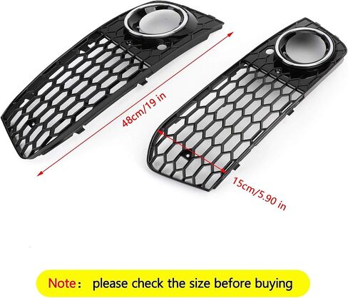 Topteng Fog Lights Grille Cover Grill Honeycomb 8KD807682, 8KD807681 for Audi A4 B8 RS4 2009 2010 2011 2012 Standard Version Only, Black in Saudi Arabia