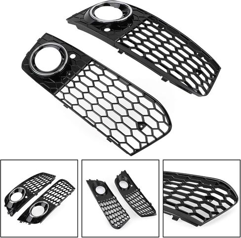 Topteng Fog Lights Grille Cover Grill Honeycomb 8KD807682, 8KD807681 for Audi A4 B8 RS4 2009 2010 2011 2012 Standard Version Only, Black in Saudi Arabia