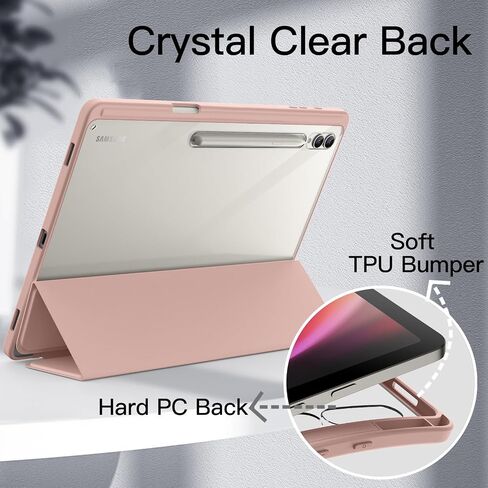 JETech Case for Samsung Galaxy Tab S9 Ultra 14.6-Inch with S Pen Holder, Clear Transparent PC Back, Shockproof Tri-Fold Stand Tablet Cover, Auto Wake/Sleep (Beige) in Saudi Arabia