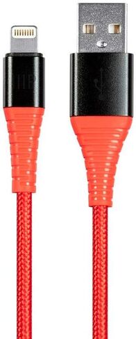 Monoprice Ultra Durable Nylon Braided MFi Certified Lightning to USB-A Charging Cable, 3 Feet, Red - Premium Series (Pack of 1) in Saudi Arabia