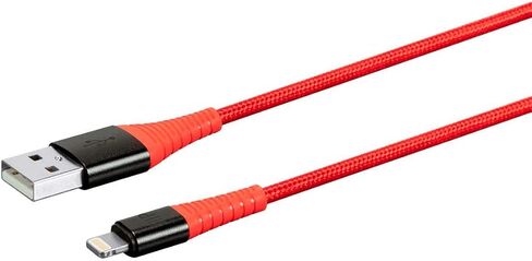 Monoprice Ultra Durable Nylon Braided MFi Certified Lightning to USB-A Charging Cable, 3 Feet, Red - Premium Series (Pack of 1) in Saudi Arabia