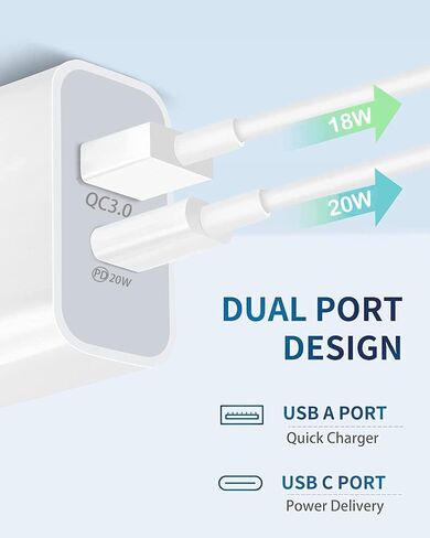 [2pack/20w] كتلة شاحن iPhone 15/14، منفذ USB C مزدوج وشاحن USB-a، صندوق نوع Pd سريع جديد للشحن السريع Usbc محول طاقة Cargardor Cube لهاتف iPhone 15 14 13 Pro Max 12 11 Se 8 Plus، Samsung in Kuwait