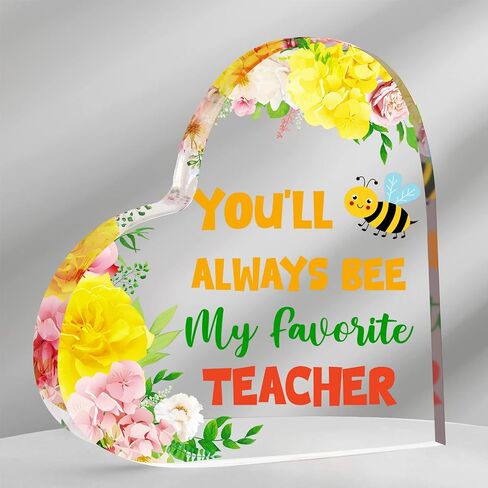Maitys Teacher Appreciation Gifts You'll Always Bee My Favorite Teacher Thank You Gifts for Women Acrylic Heart Gifts from Student for Teacher Graduation Retirement Birthday Gifts(Flower Style) in Saudi Arabia
