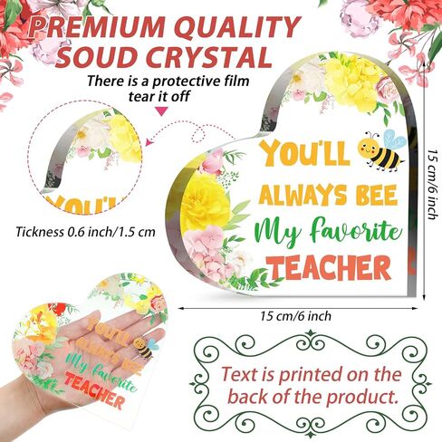 Maitys Teacher Appreciation Gifts You'll Always Bee My Favorite Teacher Thank You Gifts for Women Acrylic Heart Gifts from Student for Teacher Graduation Retirement Birthday Gifts(Flower Style) in Saudi Arabia