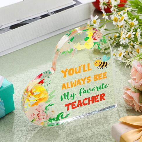 Maitys Teacher Appreciation Gifts You'll Always Bee My Favorite Teacher Thank You Gifts for Women Acrylic Heart Gifts from Student for Teacher Graduation Retirement Birthday Gifts(Flower Style) in Saudi Arabia