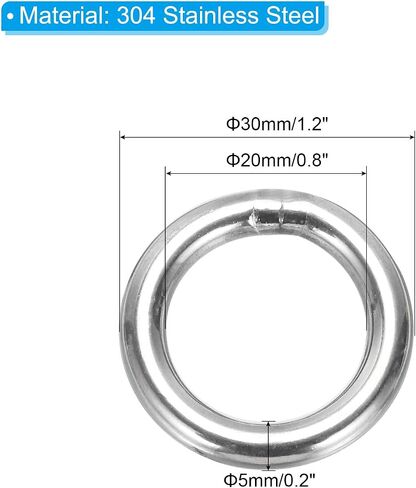 PATIKIL 1.2" Metal O Rings, 10 Pcs 304 Stainless Steel O-Ring Heavy Smooth Round Rings for Macrame, DIY Craft, Hardware, Keychain, Belt, Dog Leash, 5mmx30mm in Saudi Arabia