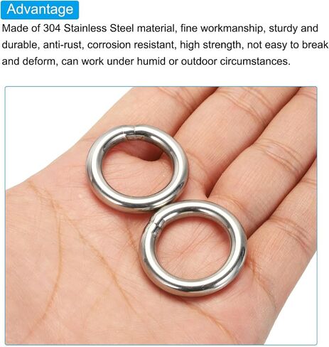 PATIKIL 1.2" Metal O Rings, 10 Pcs 304 Stainless Steel O-Ring Heavy Smooth Round Rings for Macrame, DIY Craft, Hardware, Keychain, Belt, Dog Leash, 5mmx30mm in Saudi Arabia