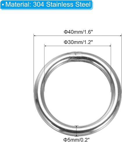 PATIKIL 1.2" Metal O Rings, 10 Pcs 304 Stainless Steel O-Ring Heavy Smooth Round Rings for Macrame, DIY Craft, Hardware, Keychain, Belt, Dog Leash, 5mmx30mm in Saudi Arabia