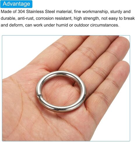 PATIKIL 1.2" Metal O Rings, 10 Pcs 304 Stainless Steel O-Ring Heavy Smooth Round Rings for Macrame, DIY Craft, Hardware, Keychain, Belt, Dog Leash, 5mmx30mm in Saudi Arabia