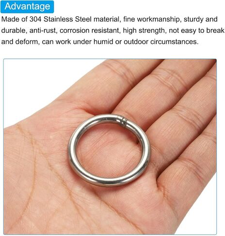 PATIKIL 1.2" Metal O Rings, 10 Pcs 304 Stainless Steel O-Ring Heavy Smooth Round Rings for Macrame, DIY Craft, Hardware, Keychain, Belt, Dog Leash, 5mmx30mm in Saudi Arabia