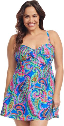 Mazu Women's Plus Size One Piece Swimdress A-Line Swimsuit Twist Front Swimwear Bathing Suit in Saudi Arabia