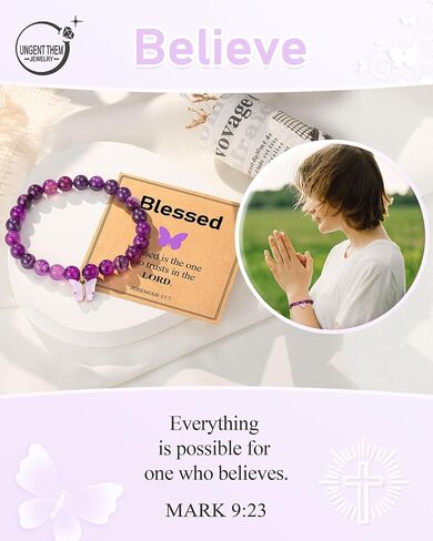 UNGENT THEM Purple Butterfly Bracelets Inspirational Christian Religious Easter Gifts for Women Girls Friends in Kuwait