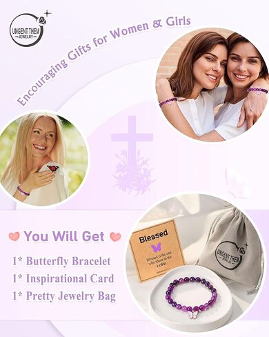 UNGENT THEM Purple Butterfly Bracelets Inspirational Christian Religious Easter Gifts for Women Girls Friends in Kuwait