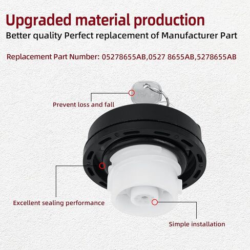 غطاء غاز 05278655AB، استبدال غطاء خزان الوقود متوافق مع جيب شيروكي كومباس رانجلر رام 1500/2500/3500؛ كرايسلر سيروس باسيفيكا؛ دودج كارافان تشالنجر تشارجر دارت دورانجو؛ رام داكوتا بروماستر in Kuwait